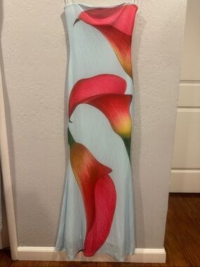 Windsor Blue Bodycon Dress with Pink Flowers